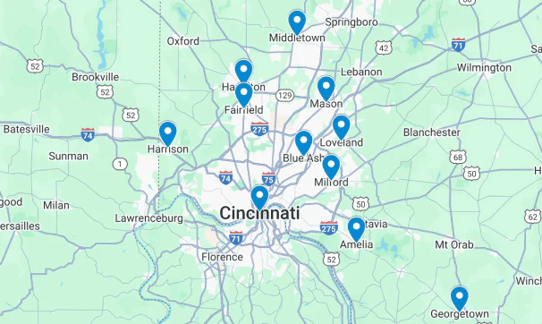 Map of Tom Drexler's service area in Cincinnati