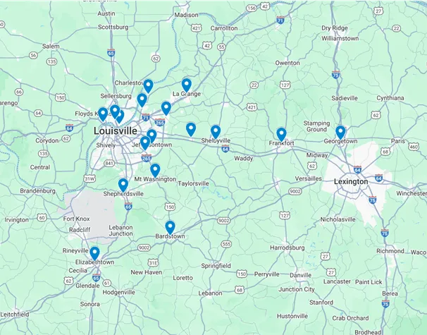 Map of Tom Drexler's service area in Louisville
